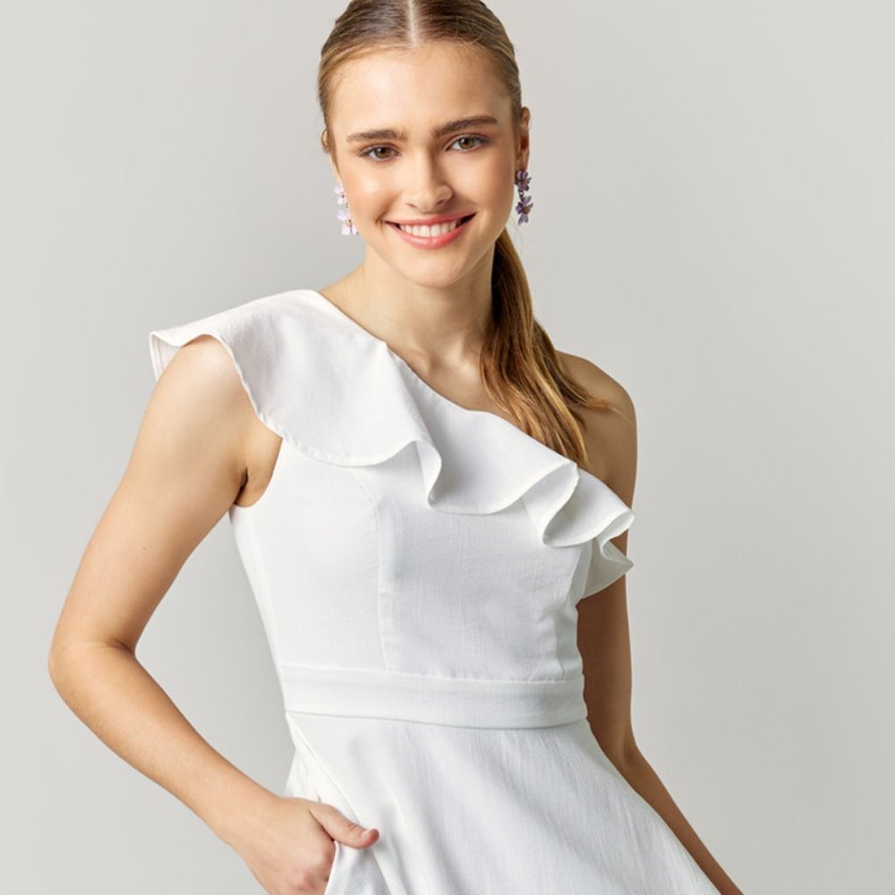 Francesca's Maxxine One Shoulder Flare Mini Dress